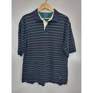 Vintage Pendleton Men's Striped Polo Shirt‎ Navy Short Sleeve Casual Size XL